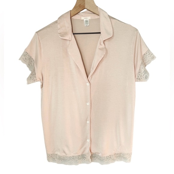 Eberjey Other - Eberjey 'Malou' Modal Silky Lace Trim Button Up Pajama Top In Blush Pink Sz S